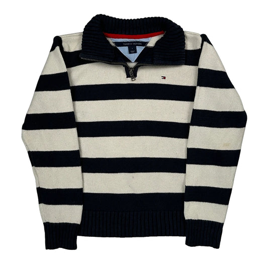 Age 7 Tommy Hilfiger Striped 1/4 Zip - Small Black & White Cotton
