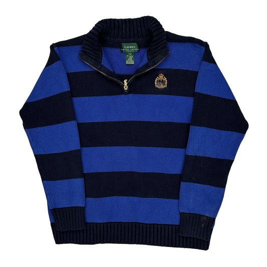 Ralph Lauren Striped 1/4 Zip - Small Blue Cotton