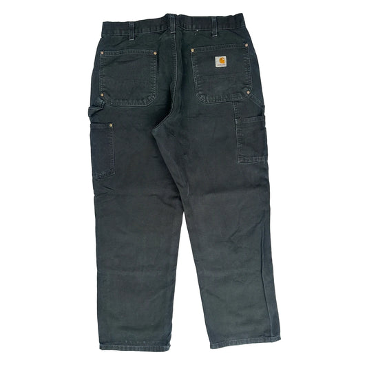 Vintage Blk Carhartt Double Knee Carpenter Trousers - 34W 29L Black Cotton
