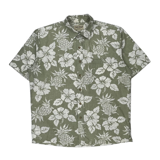 Cooke Street Floral Hawaiian Shirt - Large Khaki Cotton