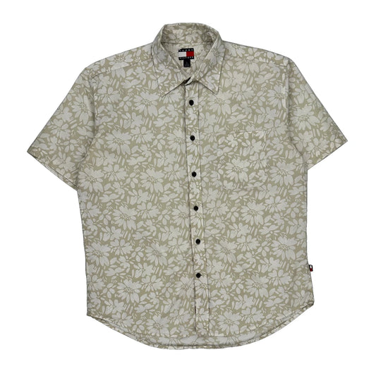 Tommy Hilfiger Floral Short Sleeve Shirt - Large Beige Cotton