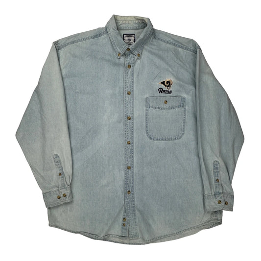 Rams Lee Football Denim Shirt - XL Light Wash Cotton