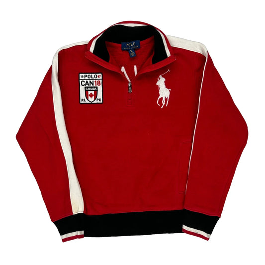 Age 6-7, Canada Polo By Ralph Lauren Graphic 1/4 Zip - Small Black Cotton