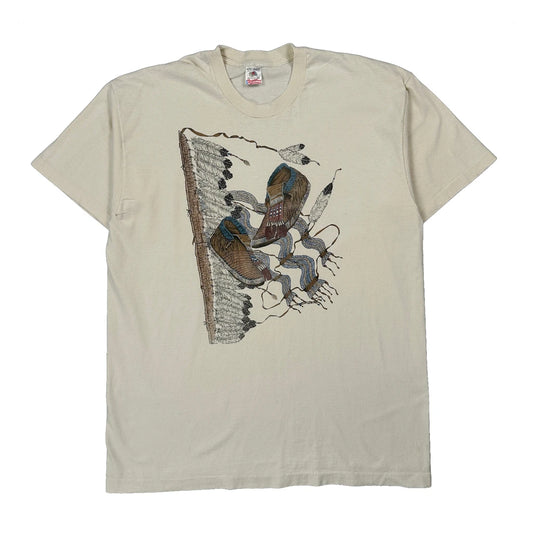 90S Navajo Fruit Of The Loom Native American Graphic T-Shirt - 2XL Cream Cotton