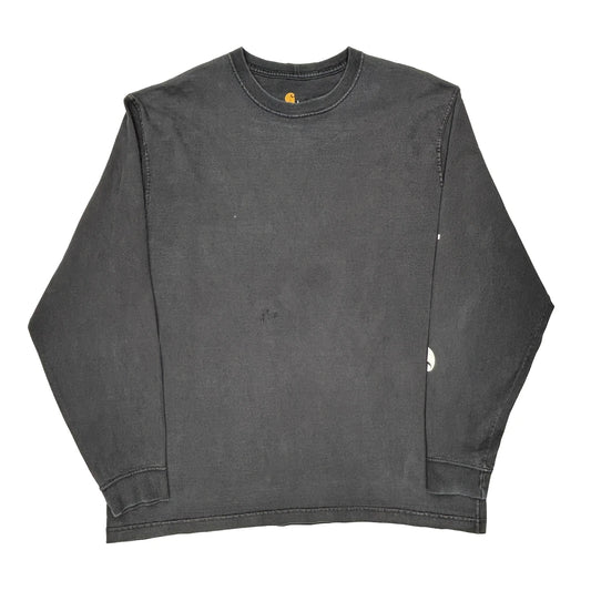 Original Fit Carhartt Spellout Long Sleeve T-Shirt - Large Grey Cotton