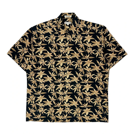 Pierre Cardin Floral Hawaiian Shirt - Large Beige Cotton
