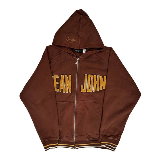Sean John Spellout Hoodie - Large Brown Cotton Blend