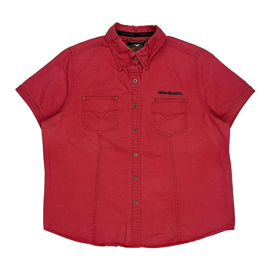 Harley Davidson Studded Short Sleeve Shirt - XL Red Cotton