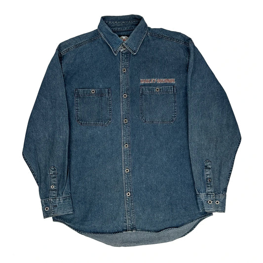 An American Legend Harley Davidson Graphic Denim Shirt - Large Blue Cotton