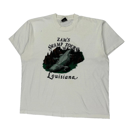 Swamp Tours Screen Stars Graphic T-Shirt - 2XL White Cotton Blend