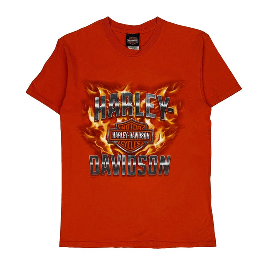 Alexandria Harley Davidson Graphic T-Shirt - Medium Orange Cotton