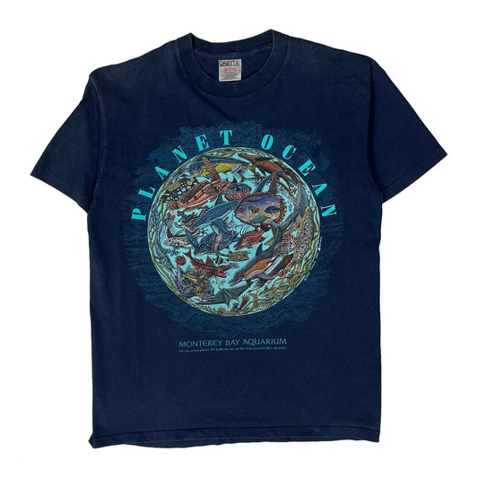 Monterey Bay Aquarium Oneita Graphic T-Shirt - Large Navy Cotton