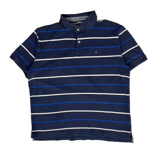 Tommy Hilfiger Striped Polo Shirt - Large Blue Cotton