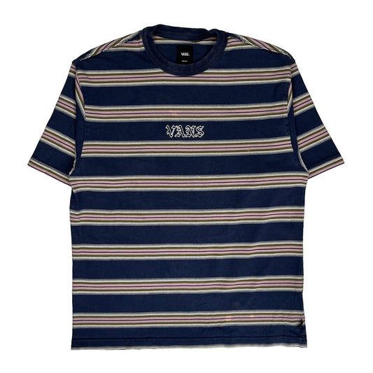 Vintage Vans Striped T-Shirt - Medium Navy Cotton