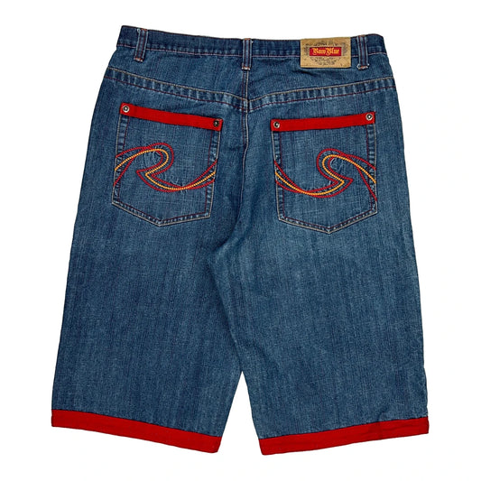 Raw Blue Denim Shorts - 36W 15L Blue Cotton Blend