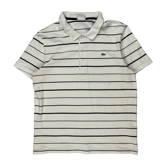 Lacoste Striped Polo Shirt - XL White Cotton