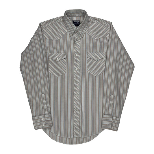 80S Union Made In USA Wrangler Striped Single Needle Tailoring Shirt - Medium Brown Cotton
