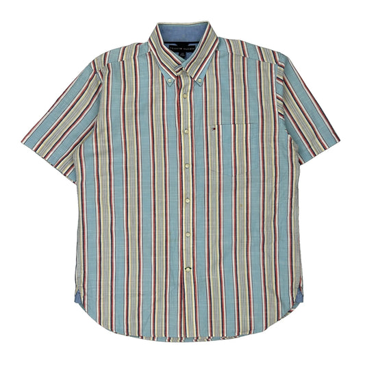 Tommy Hilfiger Striped Short Sleeve Shirt - Large Multicoloured Cotton