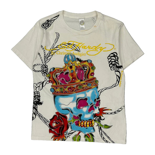Ed Hardy Graphic T-Shirt - Medium Cream Cotton