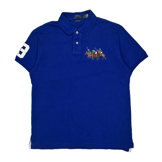 Number 3 On Sleeve Polo By Ralph Lauren Slim Fit Polo Shirt - Large Blue Cotton
