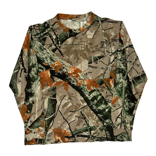 Vintage Unbranded Camo Long Sleeve T-Shirt - Large Khaki Cotton