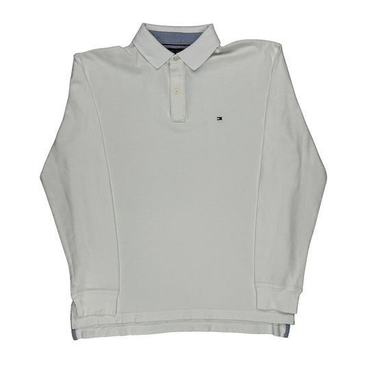 Tommy Hilfiger Long Sleeve Polo Shirt - Large White Cotton