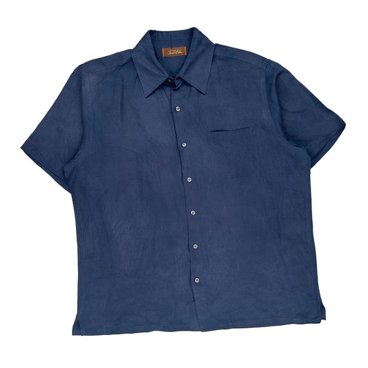 Tasso Elba Shirt - Large Blue Linen Blend