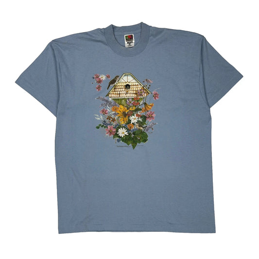 Fruit Of The Loom Floral T-Shirt - XL Blue Cotton Blend