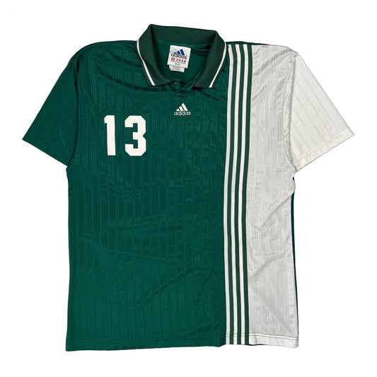 Vintage Number 13 Adidas Striped Football Shirt - XL Green Polyester