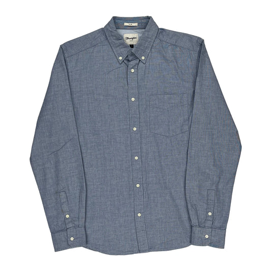 Wrangler Slim Shirt - Large Blue Cotton