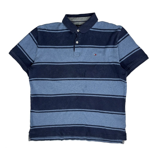 Tommy Hilfiger Striped Polo Shirt - Medium Blue Cotton