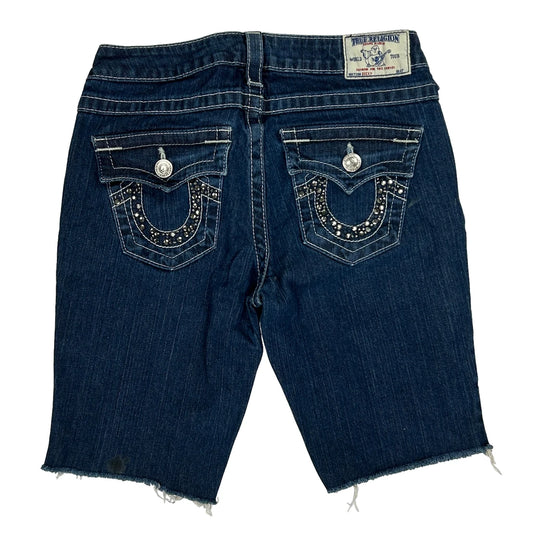 True Religion Studded Denim Shorts - 28W UK 6 Dark Wash Denim