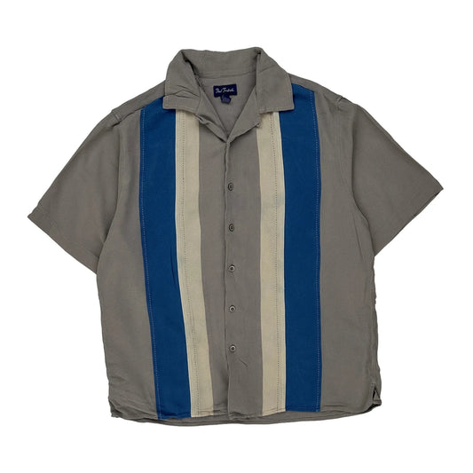 Paul Fredrick Striped Hawaiian Shirt - Medium Grey Silk