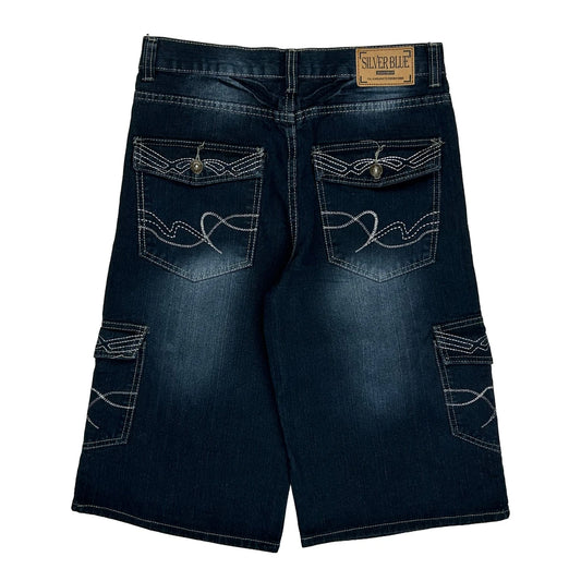 Vintage Silver Baggy Denim Shorts - 28W 13L Dark Wash Denim
