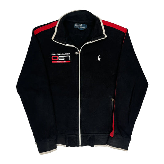 Tennis Polo By Ralph Lauren Striped Zip Up - Medium Black Cotton