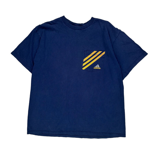 Adidas Striped T-Shirt - Large Blue Cotton