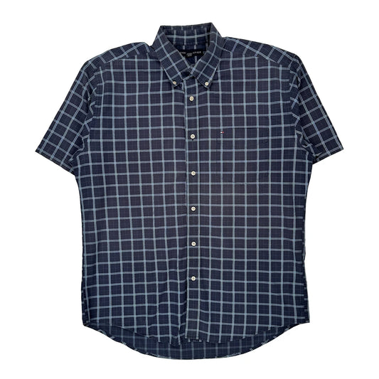 Tommy Hilfiger Checked Short Sleeve Shirt - Large Blue Cotton