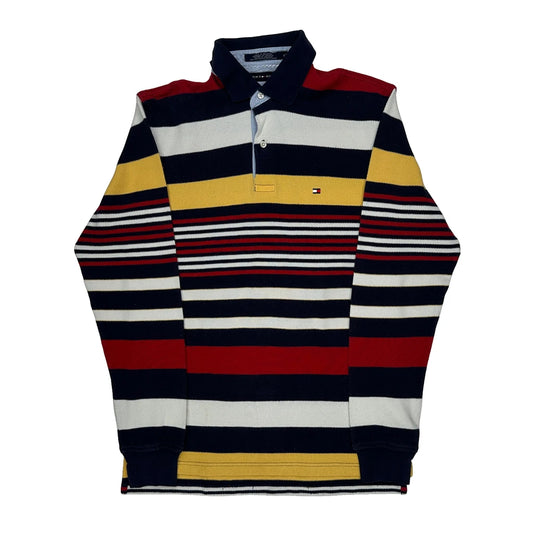 Vintage Tommy Hilfiger Striped Rugby Shirt - Medium Multicoloured Cotton