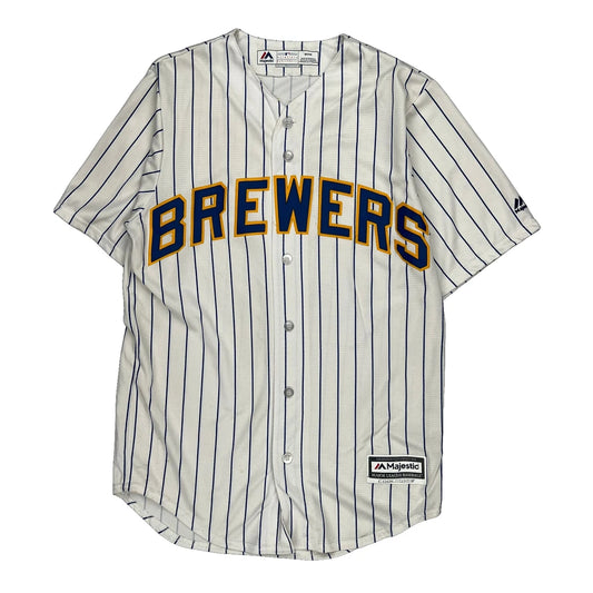 Milwaukee Brewers Majestic Striped Jersey - Small Blue Polyester