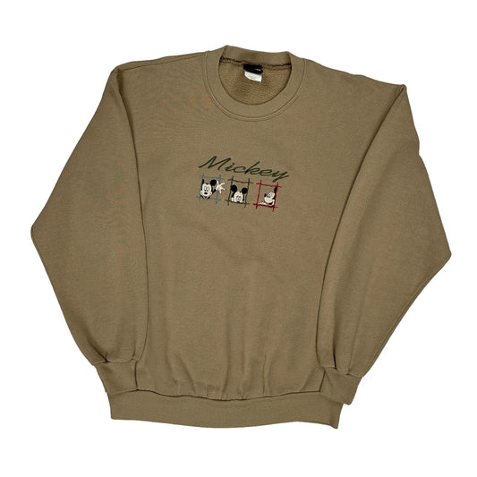 Disney Mickey Unlimited Cartoon Sweatshirt - Large Beige Cotton