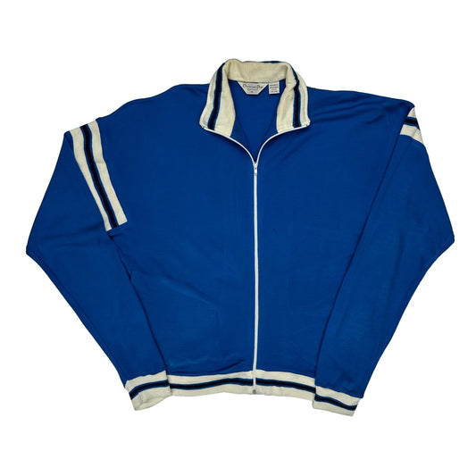 Vintage Christian Dior Striped Track Jacket - XL Blue Acrylic