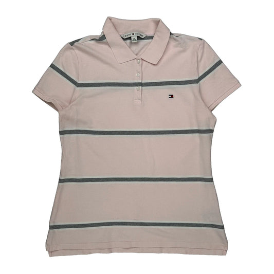 Vintage Tommy Hilfiger Striped Polo Shirt - Large Pink Cotton