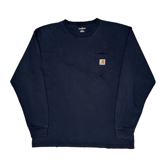 Carhartt Long Sleeve T-Shirt - Large Navy Cotton