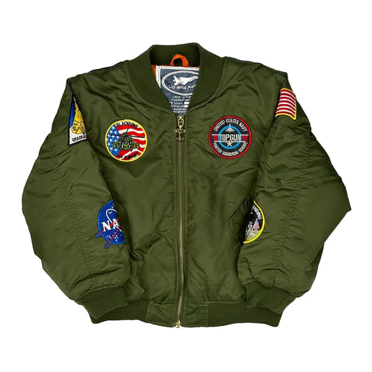 Age 7 Up And Away Graphic Bomber Jacket - Large Green Polyester