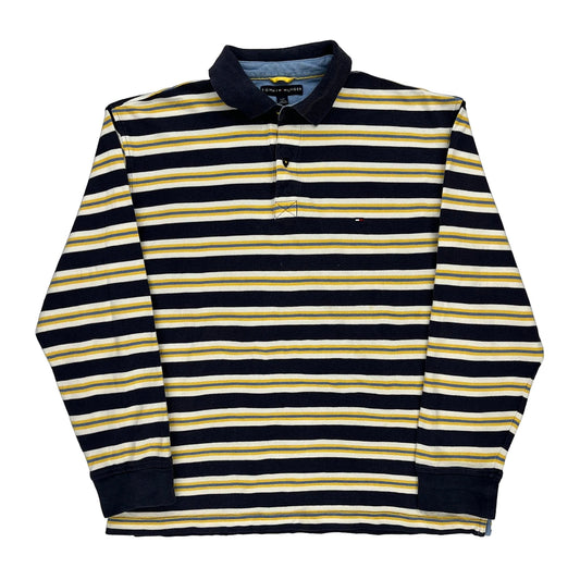 Tommy Hilfiger Striped Rugby Shirt - Large Navy Cotton