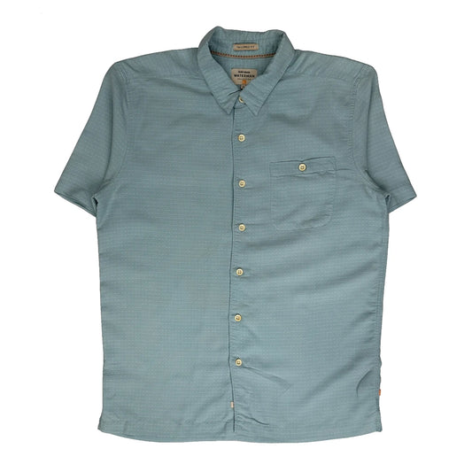 Quiksilver Short Sleeve Shirt - Medium Blue Cotton Blend
