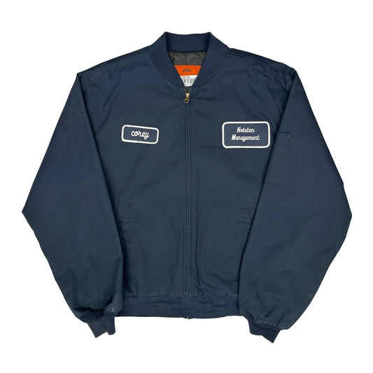 Vintage Holsten Management Cintas Work Bomber Jacket - Medium Navy Polyester Blend