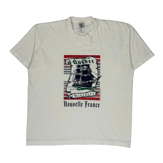 Vintage Quibec Fruit Of The Loom Graphic T-Shirt - XL White Cotton
