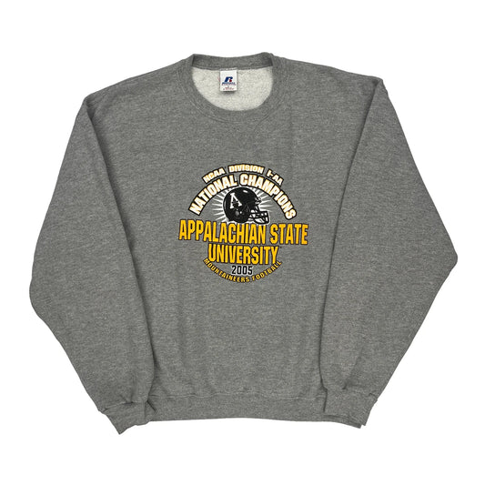 Vintage Appalachian State University Russell Athletic College Sweatshirt - Large Grey Cotton