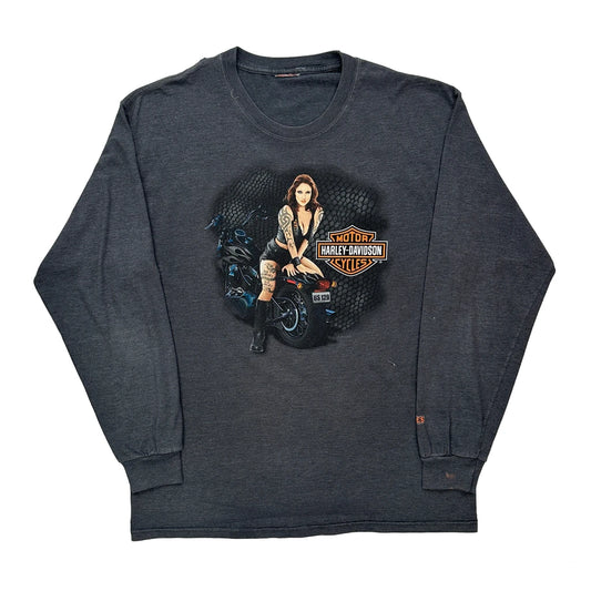 Motorcycles Harley Davidson Graphic Long Sleeve T-Shirt - Large Grey Cotton